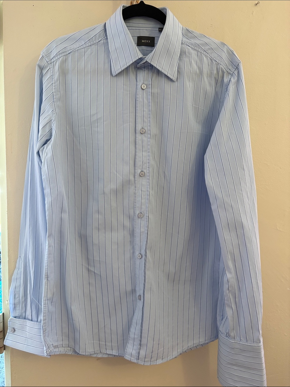 Mexx Men's Light Blue Shirt with Navy Pinstripes. Cotton